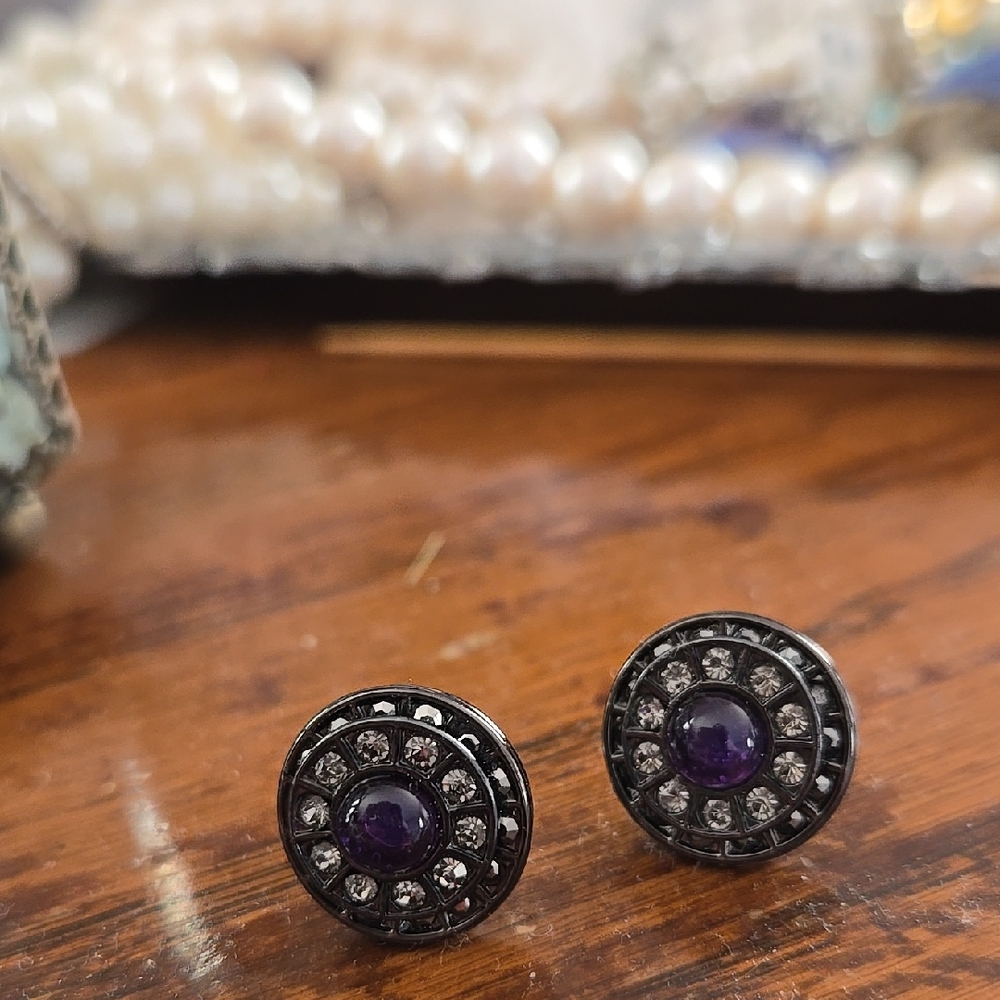 Elegant Black and Purple Stud Earrings